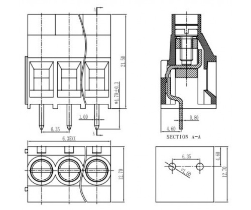 Клеммник винтовой WJ635-6.35-02P