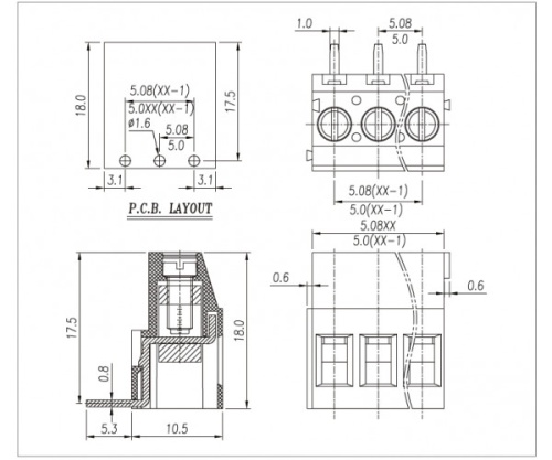 Клеммник винтовой, угловой WJ129R-5.0-02P