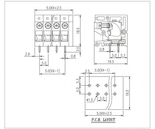 Клеммник винтовой WJ105R-5.0-02P