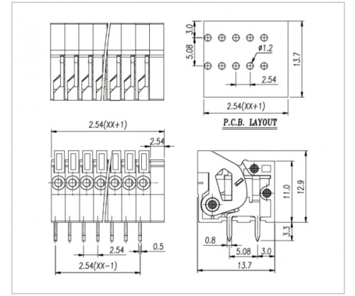 Клеммник пружинный WJ141R-2.54-08P
