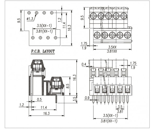 Клеммник винтовой, двухуровневый WJEK381A-3.81-2x02P