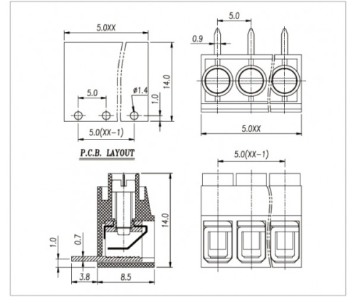 Клеммник винтовой, угловой WJ167R-5.0-02P