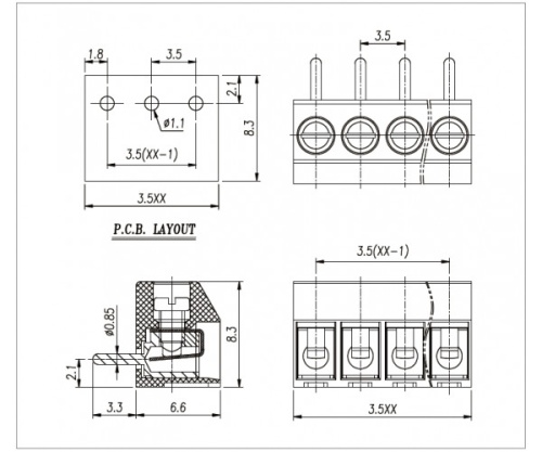 Клеммник винтовой WJ350C-3.5-02P