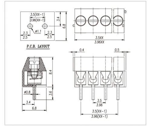 Клеммник винтовой WJ350-3.5-02P