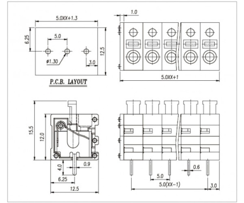 Клеммник пружинный AS211V-5.0-05P