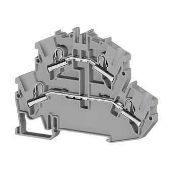 307579, Клеммник 2-х ярусный пружинный быстрозажимной (Push in), 4 мм.кв. (серый); PYK4-2F (упак 25 шт)