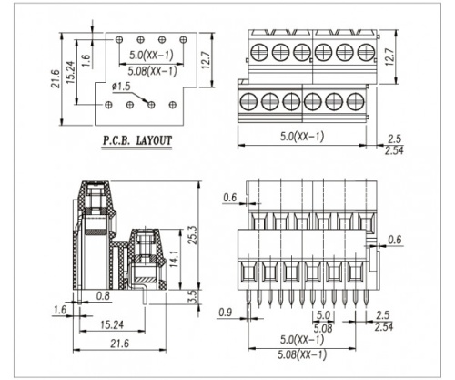 Клеммник винтовой, двухуровневый WJEK500B-5.0-2x02P