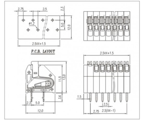 Клеммник пружинный WJ250-2.5-06P
