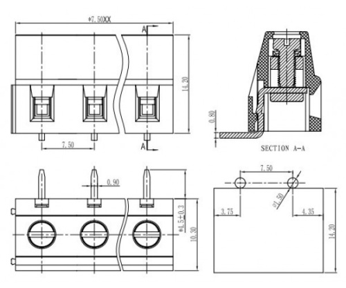 Клеммник винтовой, угловой WJ128R-7.5-02P
