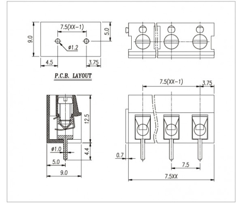 Клеммник винтовой WJ370-7.5-02P