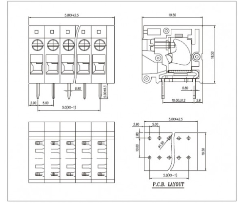 Клеммник винтовой WJ105RA-5.0-02P