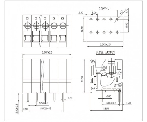 Клеммник винтовой WJ105VA-5.0-02P