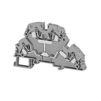 318129, Клеммник 2-х ярусный пружинный 4мм.кв., с внутр. перемычкой, (серый); YBK4-2FK (упак 20 шт)