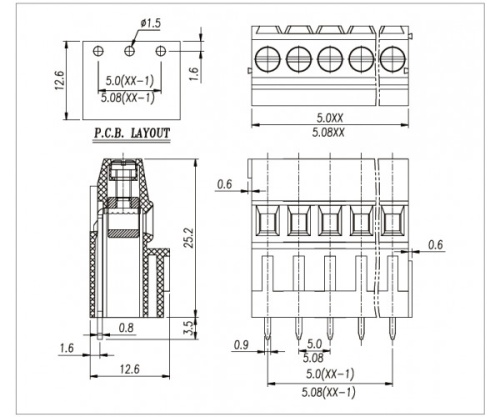 Клеммник винтовой WJEEK500-5.0-02P