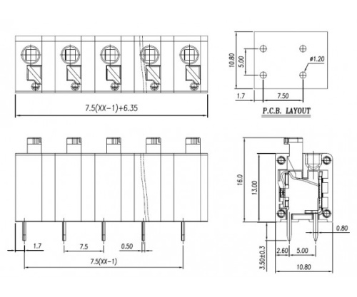 Клеммник пружинный WJ236-7.5-11P