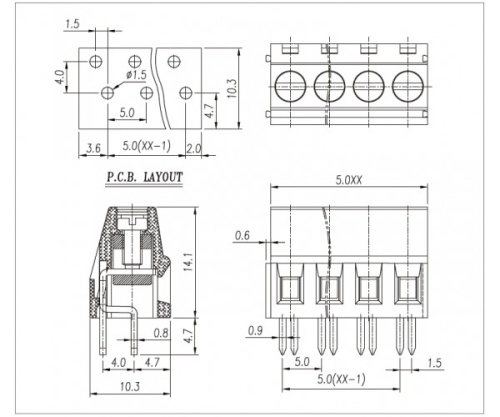 Клеммник винтовой WJ128E-5.0-02P