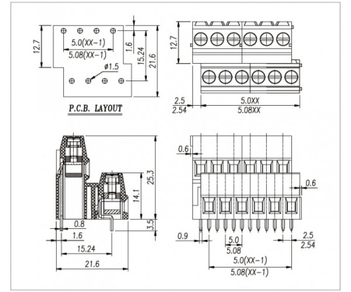 Клеммник винтовой, двухуровневый WJEK500A-5.0-2x02P