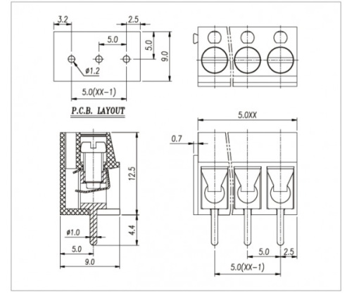 Клеммник винтовой WJ300-5.0-02P