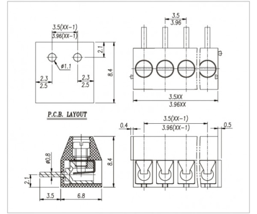 Клеммник винтовой, угловой WJ396R-3.96-02P