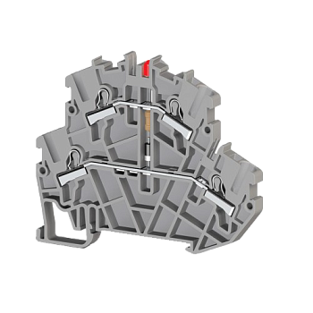 307359, Клеммник пруж.быстрозажимной (Push in) 2-х ярусный, 2,5мм.кв., с индикацией 220VAC, (серый); PYK2,5-2FLD 220VAC (упак 40 шт)