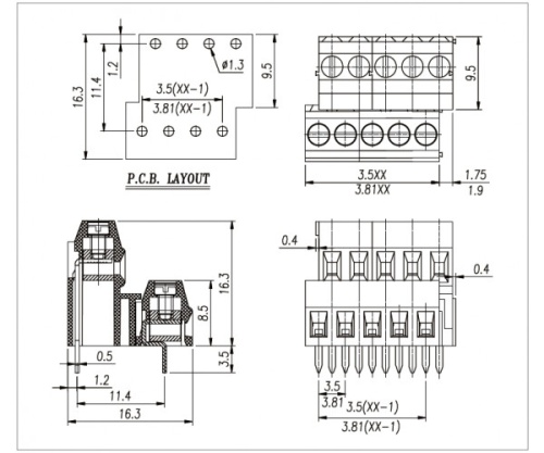 Клеммник винтовой, двухуровневый WJEK381B-3.81-2x02P