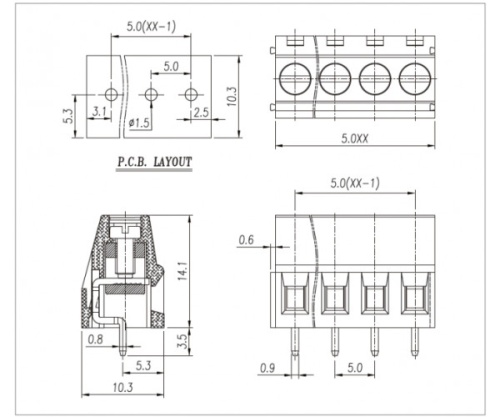 Клеммник винтовой WJ128-5.0-02P