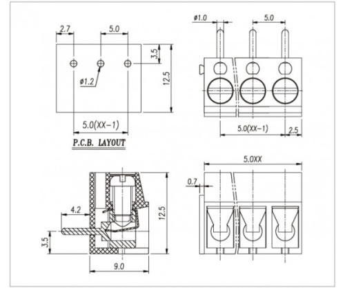 Клеммник винтовой, угловой WJ300R-5.0-02P