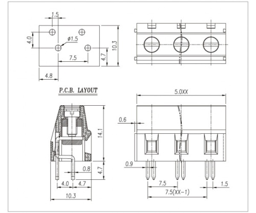 Клеммник винтовой WJ128E-7.5-02P