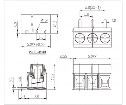 Клеммник винтовой, угловой WJ126R-5.0-02P