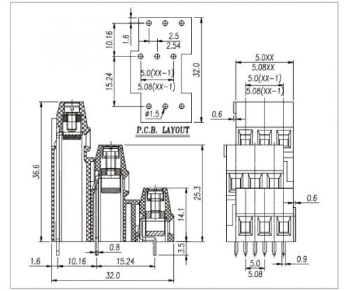 Клеммник винтовой, трехуровневый WJE3K500A-5.0-3x02P