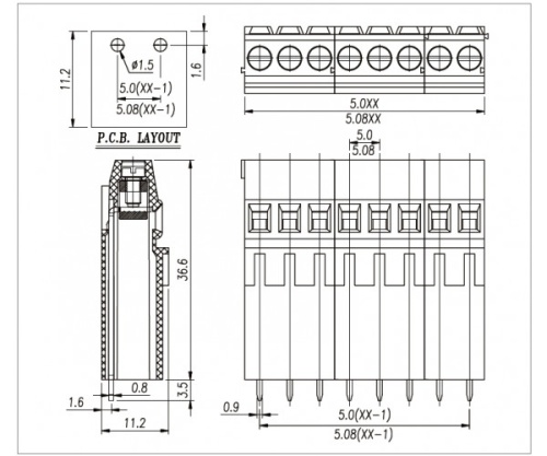Клеммник винтовой WJE3K500-5.0-02P