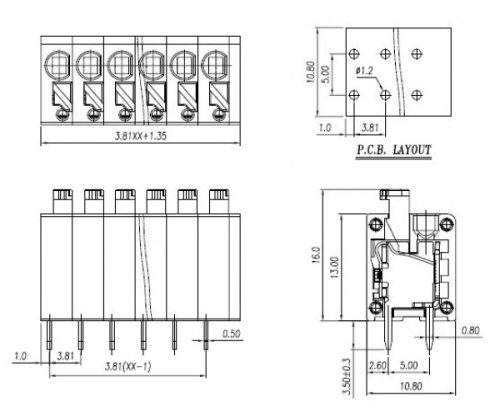 Клеммник пружинный AS236-3.81-24P