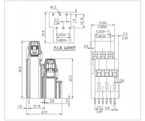 Клеммник винтовой, двухуровневый WJE2K500A-5.0-2x02P