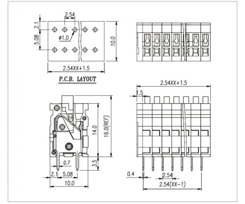 Клеммник пружинный WJ211V-2.54-21P