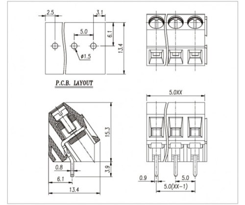 Клеммник винтовой WJ103-5.0-02P