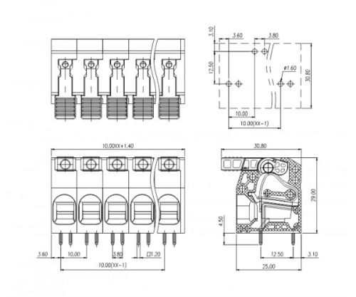 Клеммник пружинный WJ240R-10.0-02P