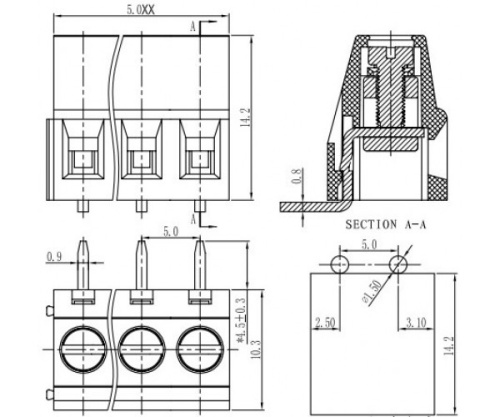 Клеммник винтовой, угловой WJ128R-5.0-02P