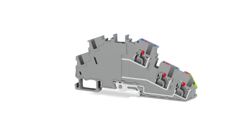 Клеммник на DIN-рейку двухуровневый с заземлением (Push-in) 2,5 мм.кв. (желто-зеленый); PFT 2,5 2P+E