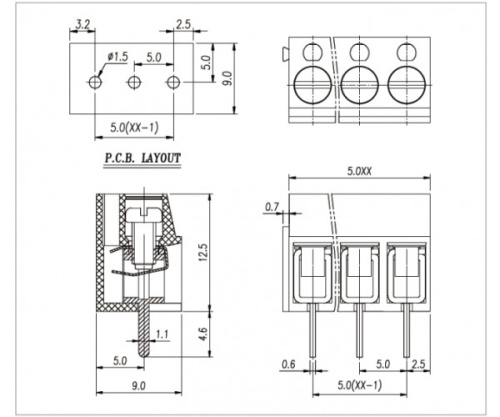 Клеммник винтовой WJ305-5.0-02P