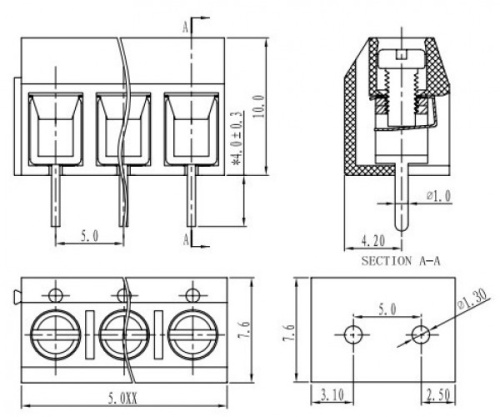 Клеммник винтовой WJ306-5.0-02P