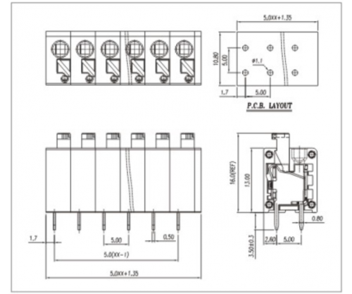 Клеммник пружинный WJ236-5.0-09P