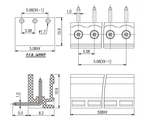 Клеммник разъемный на плату HT508R-5.08-06P