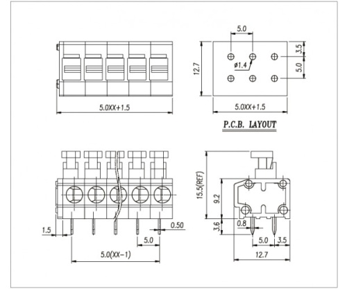 Клеммник пружинный AS235A-5.0-05P