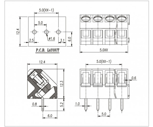 Клеммник винтовой WJ330-5.0-02P